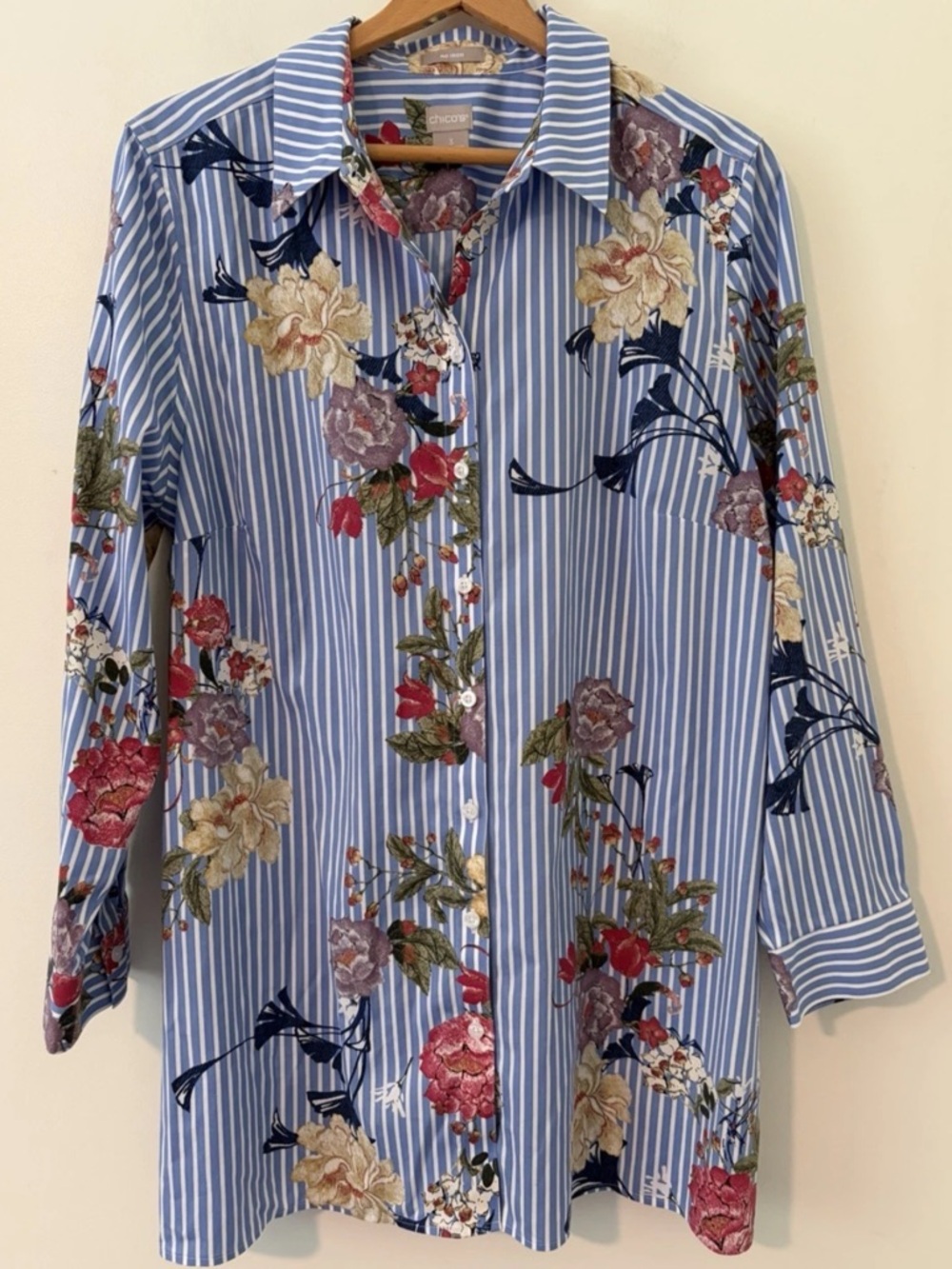 CHICO'S Floral Striped No Iron Tunic Shirt Size 3 (US XL 16/18) - Picture 3 of 15